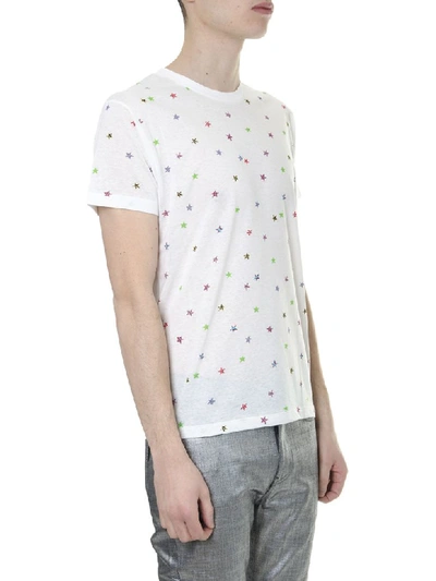 Shop Saint Laurent White Cotton T-shirt With Stars Print In White/multicolor