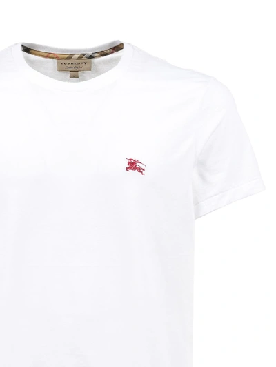 Shop Burberry Embroidered Logo T-shirt In Bianco