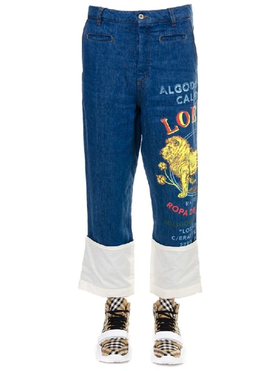 Shop Loewe Blue Cropped Cotton Leon Print Jeans