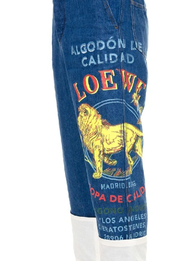 Shop Loewe Blue Cropped Cotton Leon Print Jeans