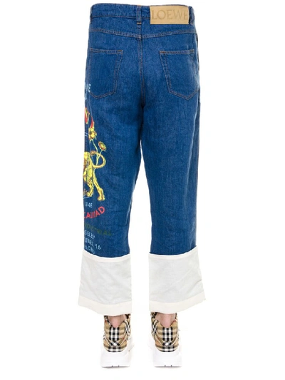 Shop Loewe Blue Cropped Cotton Leon Print Jeans