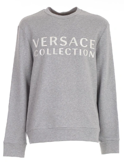 Shop Versace Logo Sweatshirt In Grey Melange Print