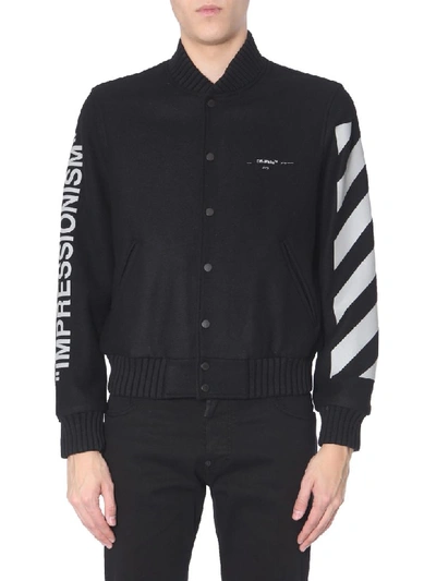 Shop Off-white Wool-blend Varsity Jacket In Nero