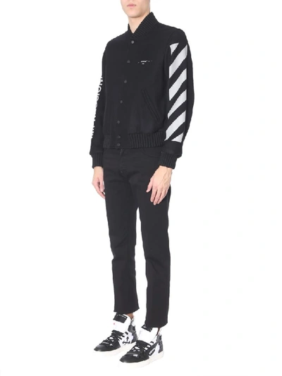 Shop Off-white Wool-blend Varsity Jacket In Nero