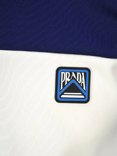 Shop Prada Two-tone Technical Jersey Cardigan In Cobalt Blue