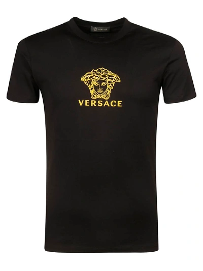 Shop Versace Embroidered Medusa Logo T-shirt In Black
