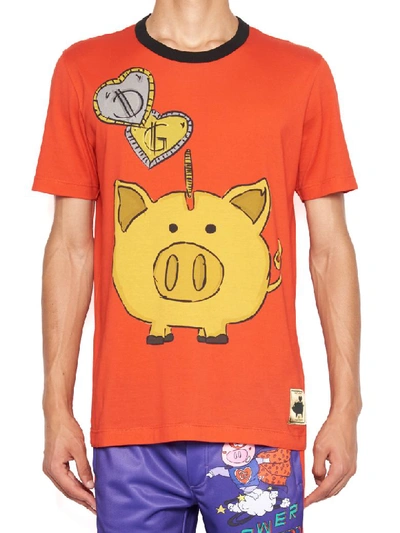 Dolce Gabbana Piggy Bank Printed Cotton Jersey T shirt In Red