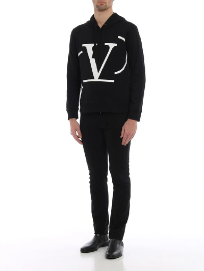 Shop Valentino Vltn Print Hoodie In Ni Black/white