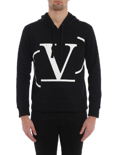 Shop Valentino Vltn Print Hoodie In Ni Black/white