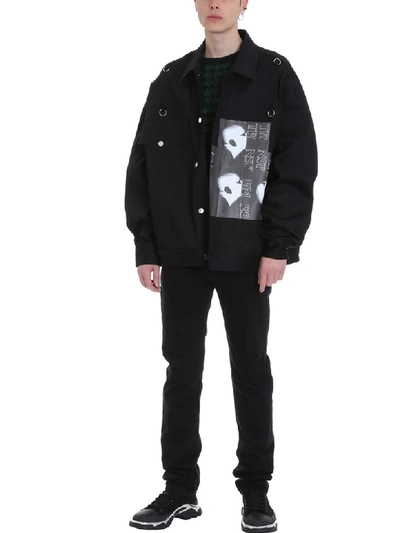 Shop Raf Simons Bold Head Black Denim Jacket