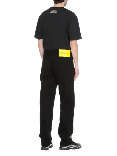 Shop Calvin Klein Straight Jeans In Black/yellow Embroid