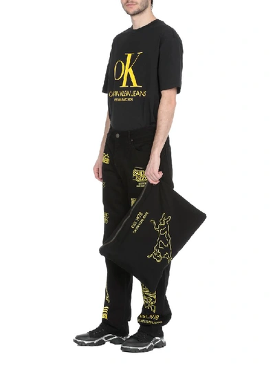 Shop Calvin Klein Straight Jeans In Black/yellow Embroid