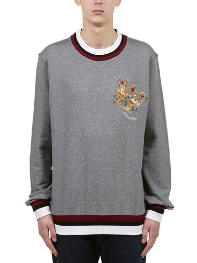 Shop Dolce & Gabbana Fleece In Melange Grigio Multicolor