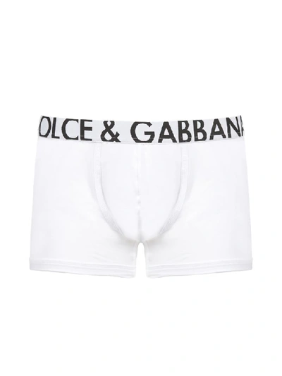 Shop Dolce & Gabbana Logo Waistband Boxer Shorts In Bianco Nero