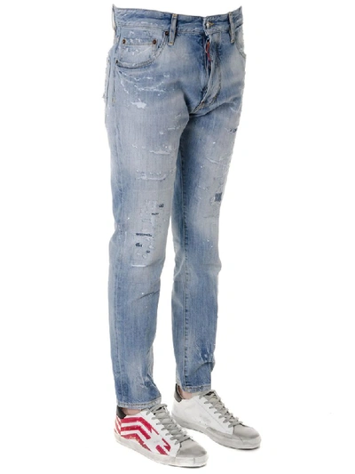 Shop Dsquared2 Light Blue Cotton Bootcut Faded & Teared Jeans