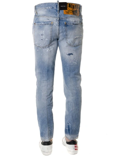 Shop Dsquared2 Light Blue Cotton Bootcut Faded & Teared Jeans