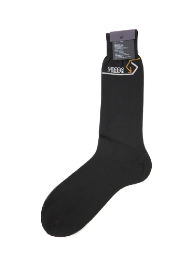 Shop Prada Embroidered Socks In Black