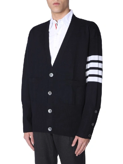 Shop Thom Browne Cardigan V-neck In Blu