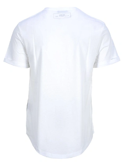 Shop Balmain Round Logo Printed T-shirt In White + Silver