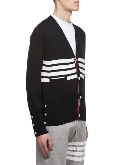 Shop Thom Browne 4-bar Sailboat Intarsia Cardigan In Navy