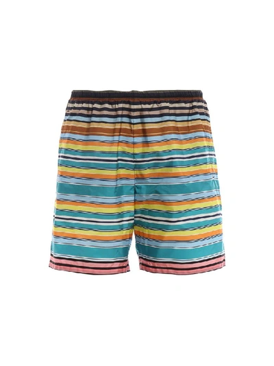 Shop Prada Striped Swim Shorts In Kaki