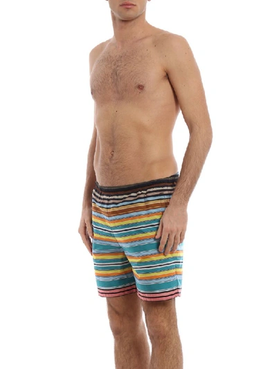 Shop Prada Striped Swim Shorts In Kaki