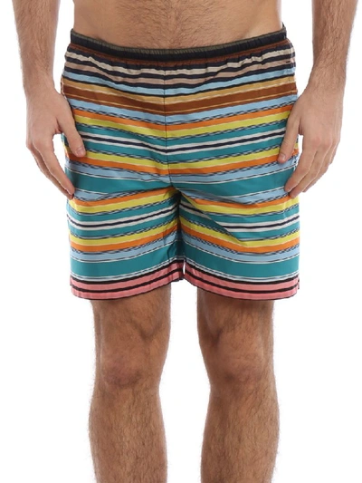 Shop Prada Striped Swim Shorts In Kaki