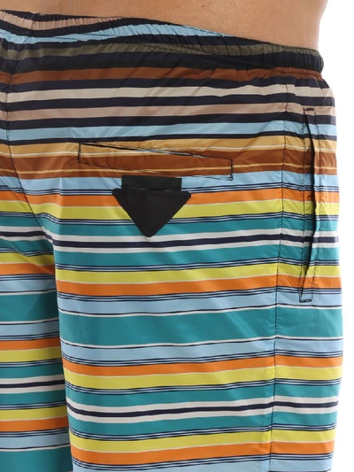 Shop Prada Striped Swim Shorts In Kaki