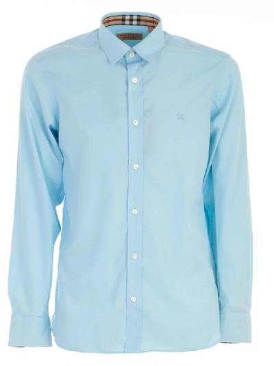 Shop Burberry Embroidered Logo Shirt In Pale Blue