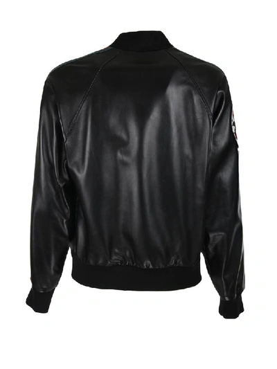 Shop Gucci Leather Bomber In Nero