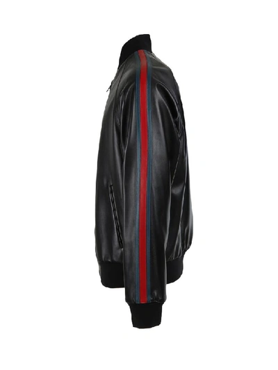 Shop Gucci Leather Bomber In Nero