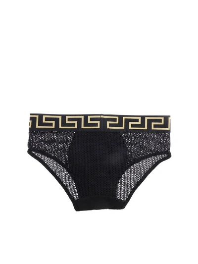 Shop Versace Perforated Briefs In Black