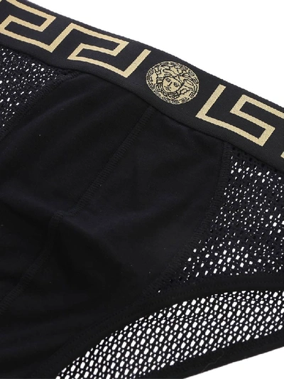 Shop Versace Perforated Briefs In Black