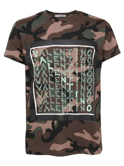 Shop Valentino Camouflage Logo Print T-shirt In Fcamou/army