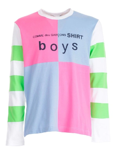 Shop Comme Des Garçons Shirt Patchwork Logo Sweatshirt In White Blue Pink