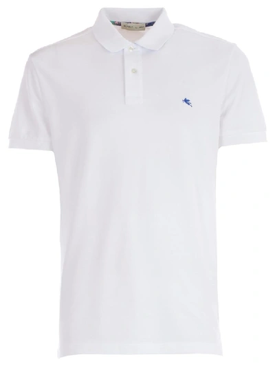 Shop Etro Embroidered Polo Shirt In Bianco