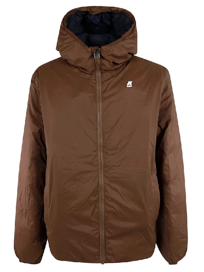 K-way Logo Patch Down Jacket In Brown/blue