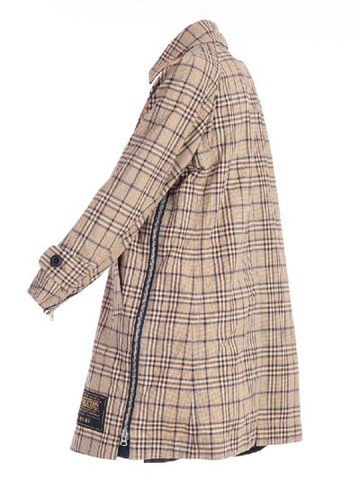 Shop Sacai Pattern Plaited Coat In Beige
