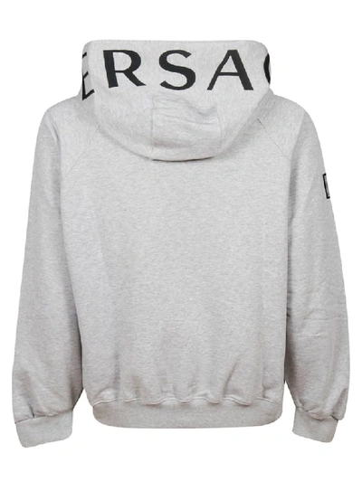 Shop Versace Logo Print Hoodie In Grey