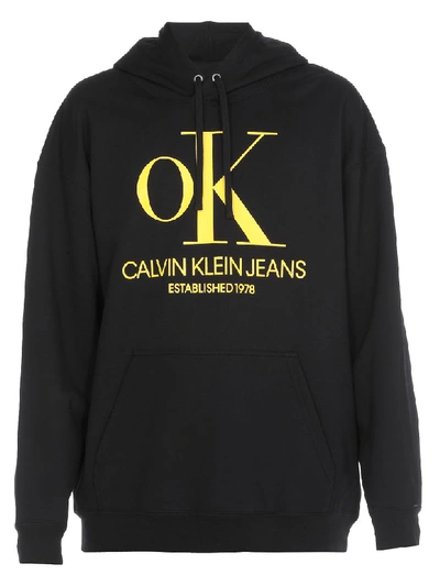 Shop Calvin Klein Cotton Sweatshirt In Black/yellow Ok