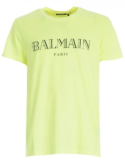 Shop Balmain Logo Printed T-shirt In Kb Yellow Fluo