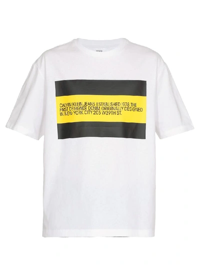 Shop Calvin Klein Cotton T-shirt In White/ Black Yellow Flag
