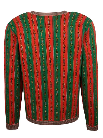 Shop Gucci Horsebit Chain Print Sweater In Live Red/multicolor
