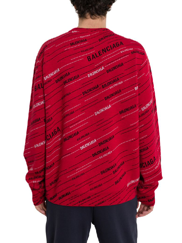 Balenciaga Crewneck Pullover All-over Logo In Rosso | ModeSens