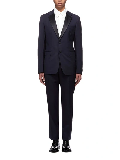 Shop Prada Single Breasted Suit In Navy Nero