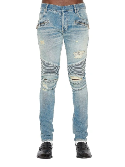 Shop Balmain Biker Jeans In Blue