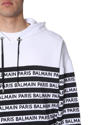 Shop Balmain Striped Sweatshirt With Logo In Nero