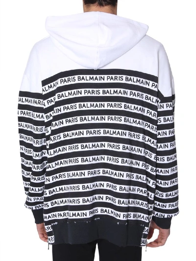 Shop Balmain Striped Sweatshirt With Logo In Nero