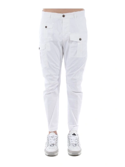 Shop Dsquared2 Multi-pocket Cargo Trousers In Bianco