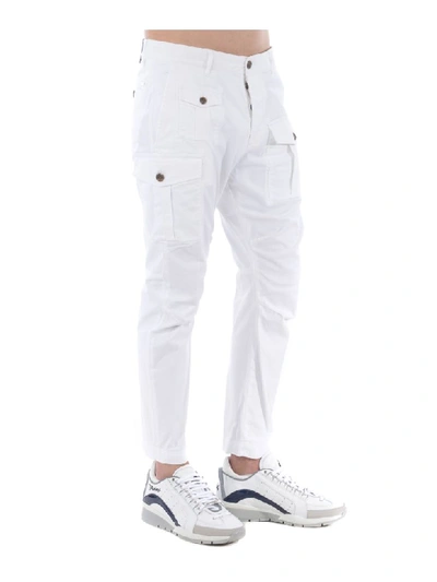 Shop Dsquared2 Multi-pocket Cargo Trousers In Bianco